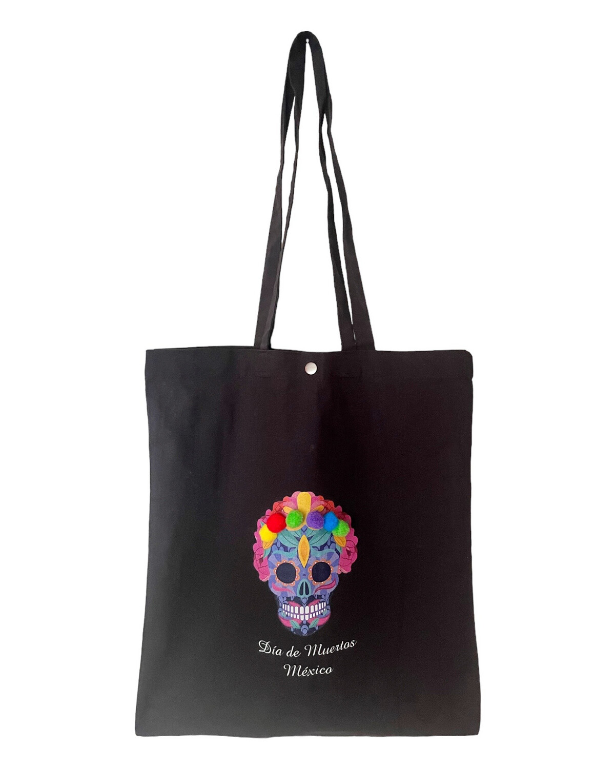 Tote Bag, Einkaufstasche, Tragetasche mit Totenkopf und Pompoms