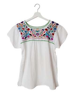Mexikanische Bluse mit handgemachter Stickerei, Sommerbluse Dame, M