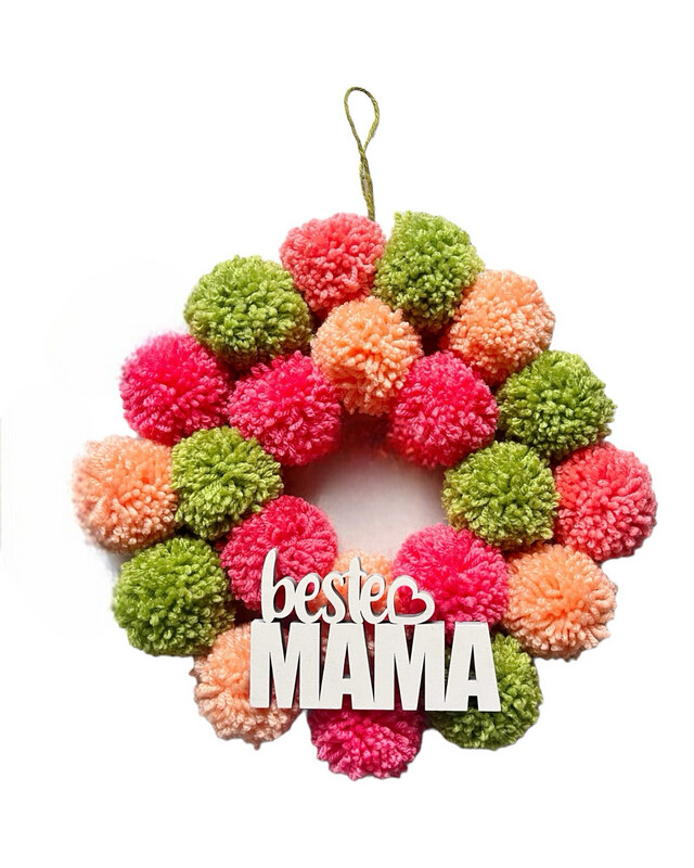 Türkranz  mit Pompoms,  Frühlingsdeko, Geschenk für Mama