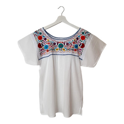 Mexikanische Sommer Bluse mit handgemachter Stickerei, Folklore Boho Bluse