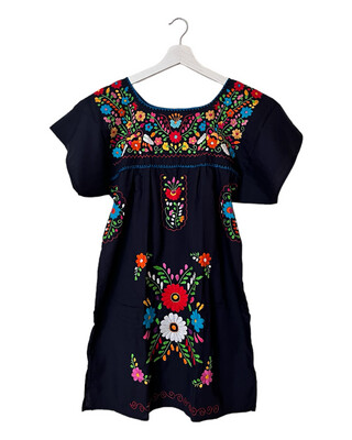 Mexikanisches Sommerkleid mit Blumen , Tunika Ethno-Style, M