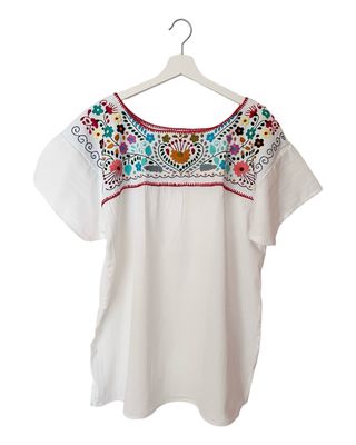 Mexikanische Bluse XL Dame, handgemachte Stickerei, Sommerbluse für Damen
