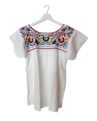 Mexikanische Bluse mit handgemachter Stickerei, Sommerbluse Dame, M