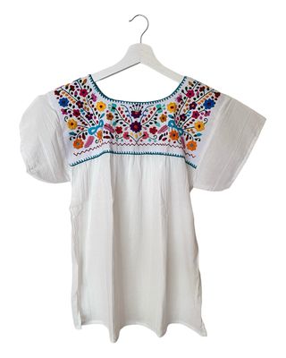 Mexikanische Bluse Puebla, Sommerbluse Damen, M, Geschenk für Mama
