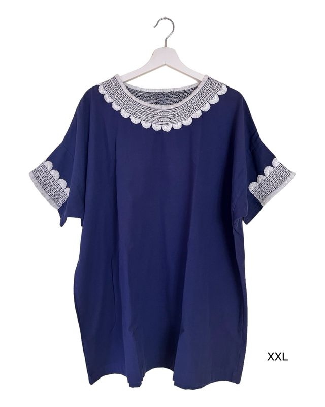 Mexikanische Huipil-Bluse Luna XXL, handgemachte Stickerei