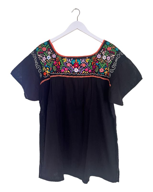 Mexikanische Bluse XL, Boho Sommerbluse, handgemachte Stickerei, Mexikanische Kleidung online shop