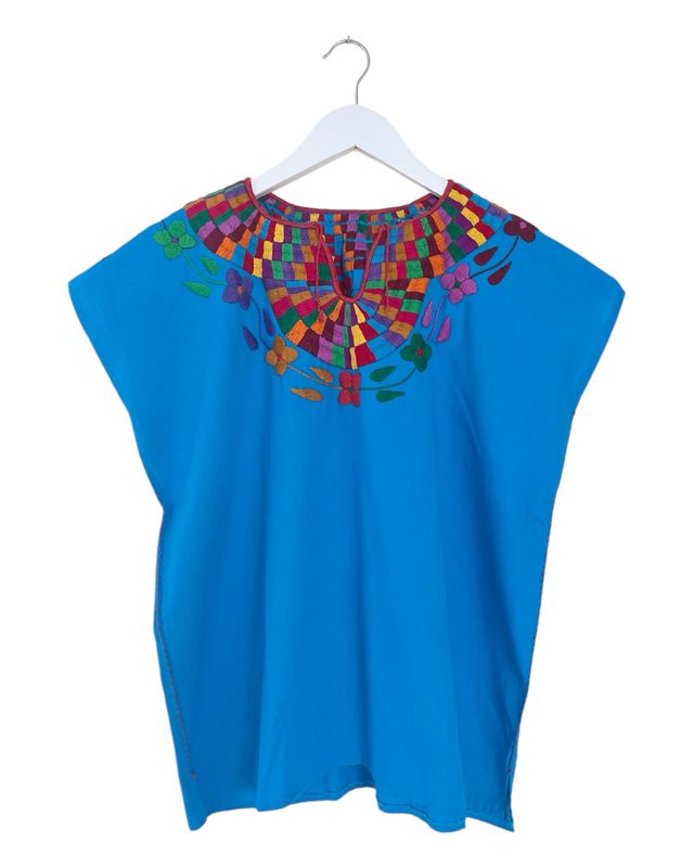 Mexikanische Huipil-Bluse Chiapas mit handgemachter Stickerei,, Muttertagsgeschenk, Bluse kurzearm Damen, Kleidung Folklore, Boho Bluse, Sommerbluse