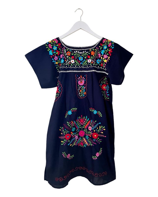 Mexikanisches Sommerkleid mit Blumen , Boho Tunika XS