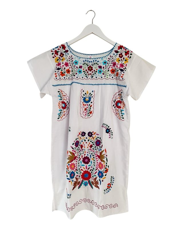 Mexikanisches Sommerkleid mit Blumen, Boho Tunika, Dame S