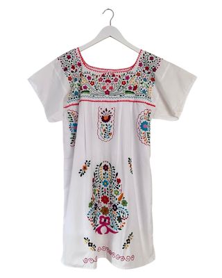 Mexikanisches Sommerkleid mit Blumen , Ethno Tunika Dame M