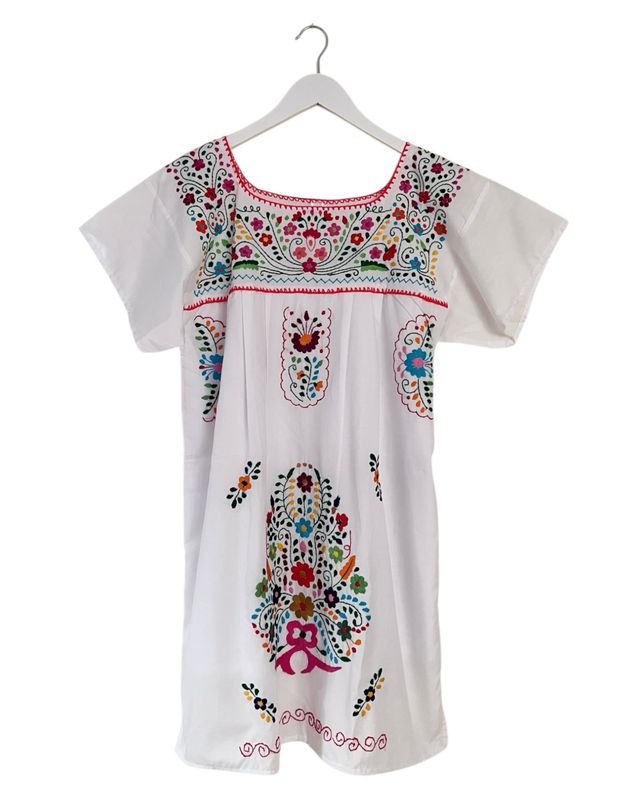 Mexikanisches Sommerkleid mit Blumen , Ethno Tunika Dame M