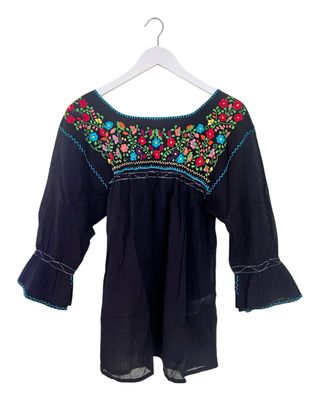 Mexikanische Langarmbluse Luna M, handgemachte Stickerei