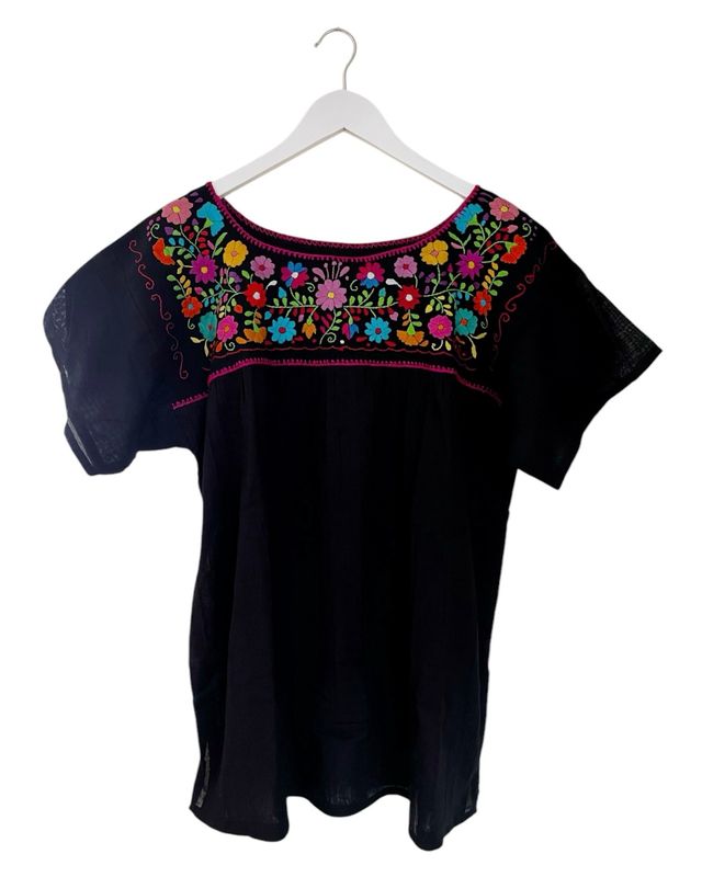 Mexikanische Bluse Puebla mit Stickerei, Boho Sommerbluse L
