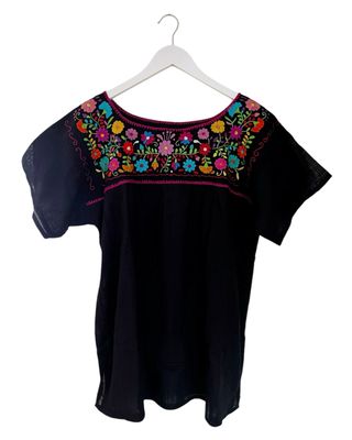 Mexikanische Bluse Puebla mit Stickerei, Boho Sommerbluse L