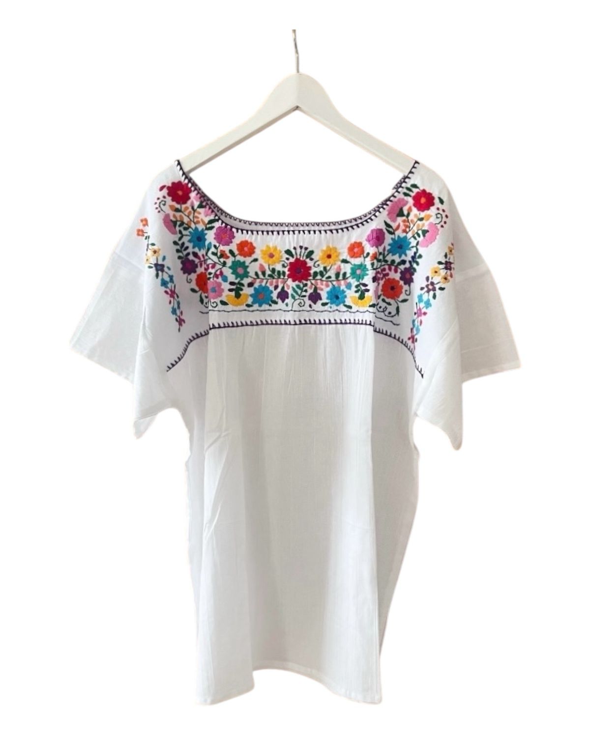 Mexikanische Bluse XXL, Boho Sommerbluse, handgemachte Stickerei