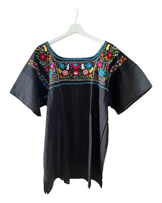 Mexikanische Bluse XXL, Boho Sommerbluse, handgemachte Stickerei
