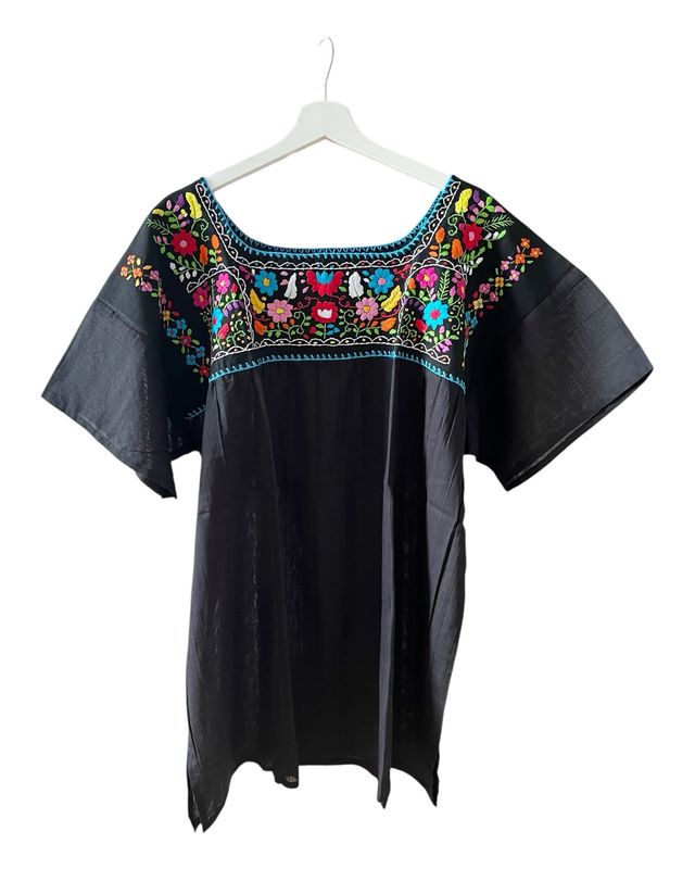 Mexikanische Bluse XXL, Boho Sommerbluse, handgemachte Stickerei