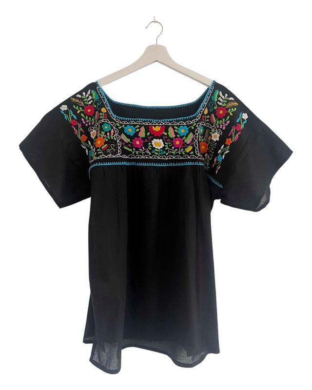 Mexikanische Bluse XL, Boho Sommerbluse, handgemachte Stickerei