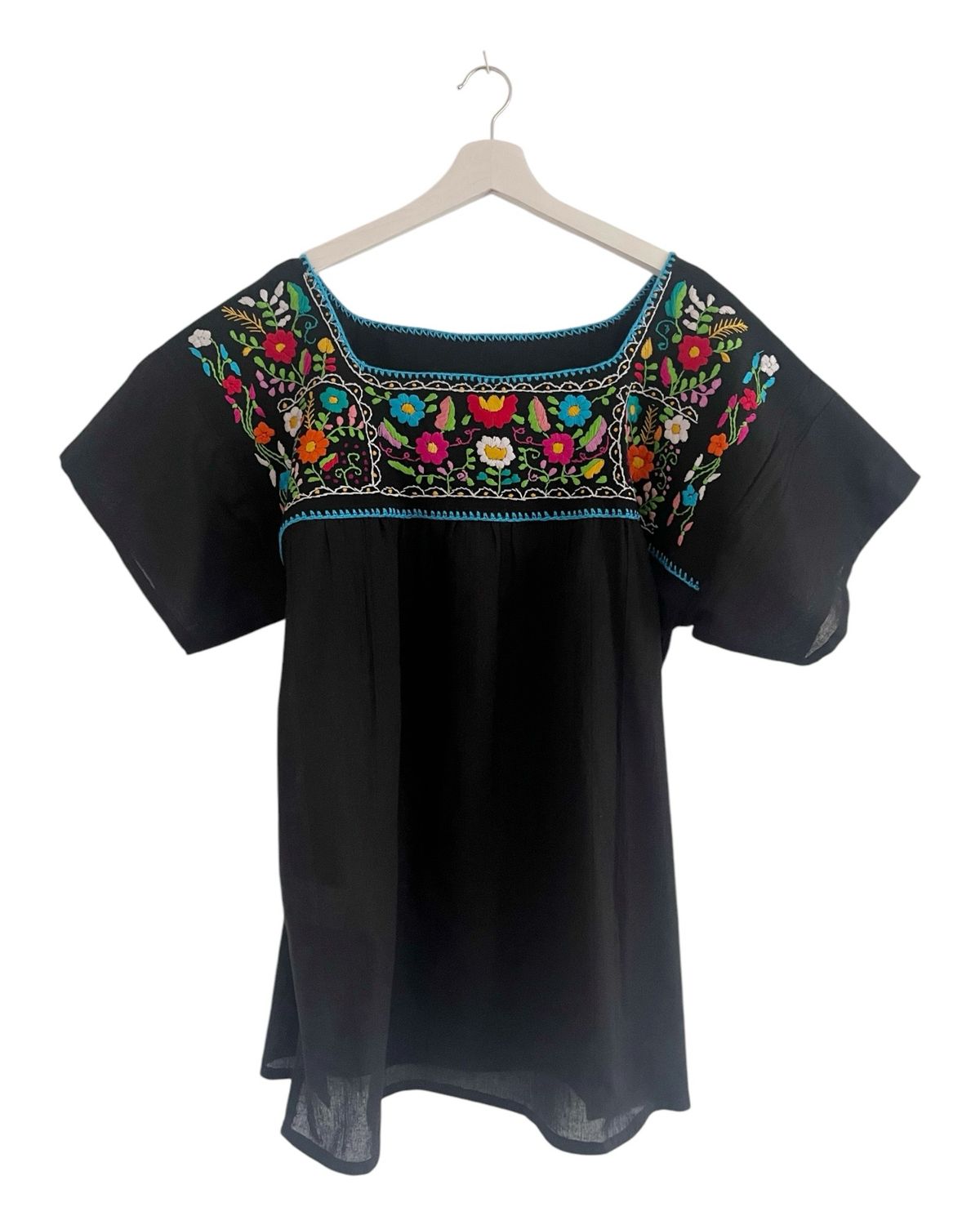 Mexikanische Bluse XL, Boho Sommerbluse, handgemachte Stickerei