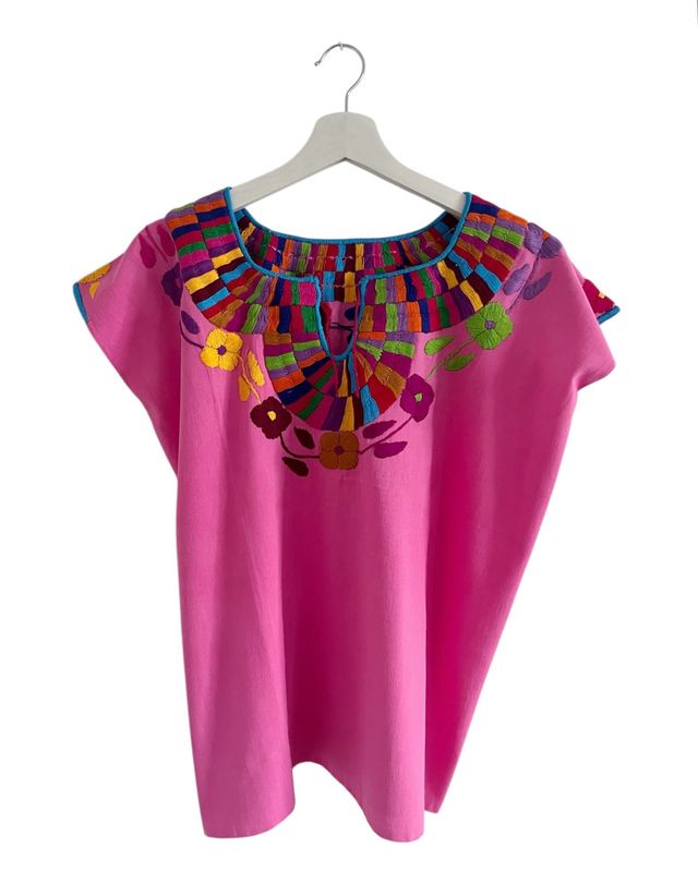Mexikanische Huipil-Bluse Chiapas mit handgemachter Stickerei,, Muttertagsgeschenk, Bluse kurzearm Damen, Kleidung Folklore, Boho Bluse