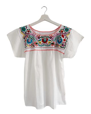 Mexikanische Bluse Puebla, Sommerbluse Ethno-Style,  S