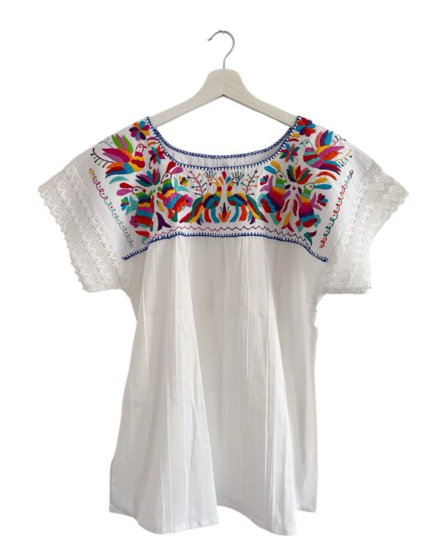 Mexikanische Bluse Puebla, Sommerbluse Ethno-Style,  L