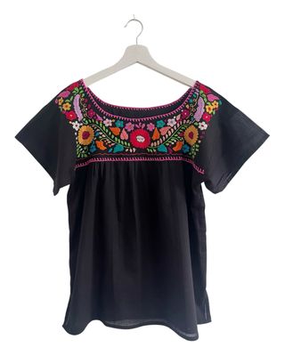 Mexikanische Bluse Puebla mit Stickerei, Boho Bluse M