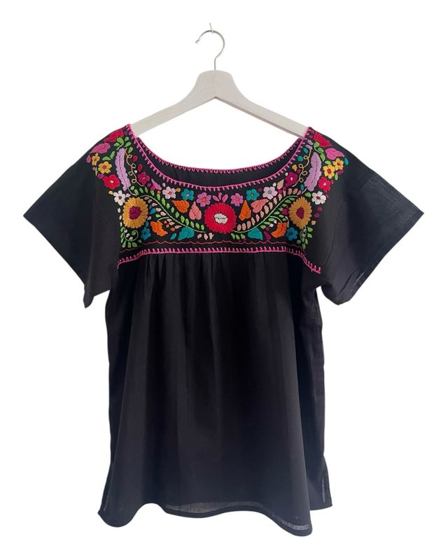 Mexikanische Bluse Puebla mit Stickerei, Boho Bluse M