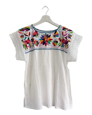 Mexikanische Bluse Puebla, Sommerbluse Ethno-Style,  S