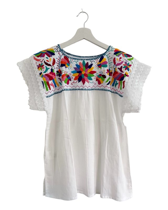 Mexikanische Bluse Puebla, Sommerbluse Ethno-Style,  S