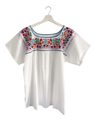 Mexikanische Bluse L Dame mit handgemachte Stickerei