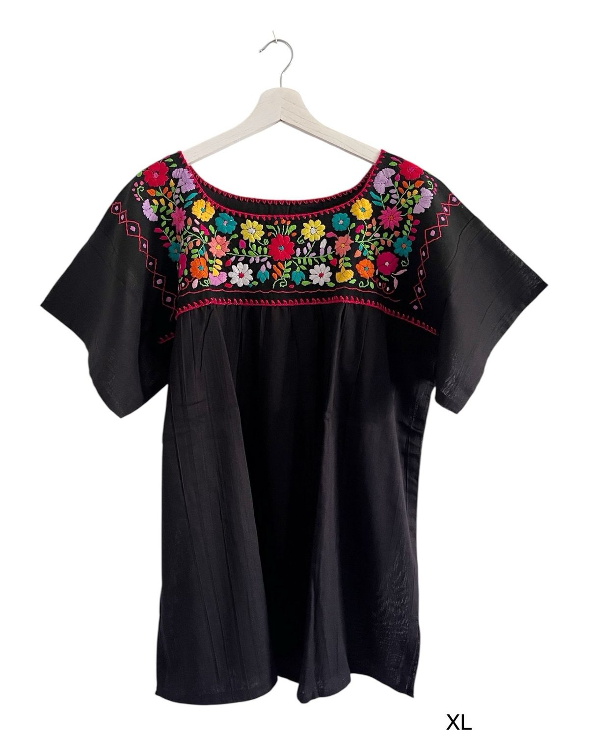 Mexikanische Sommerbluse, schwarze Bluse XL
