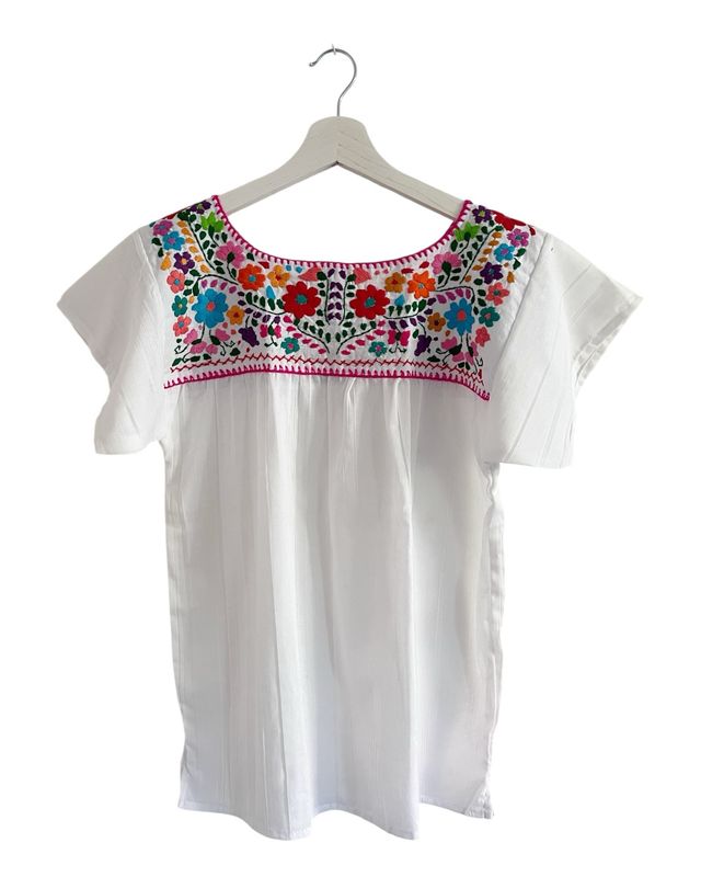 Mexikanische Bluse Puebla, Boho Bestickte Bluse, S