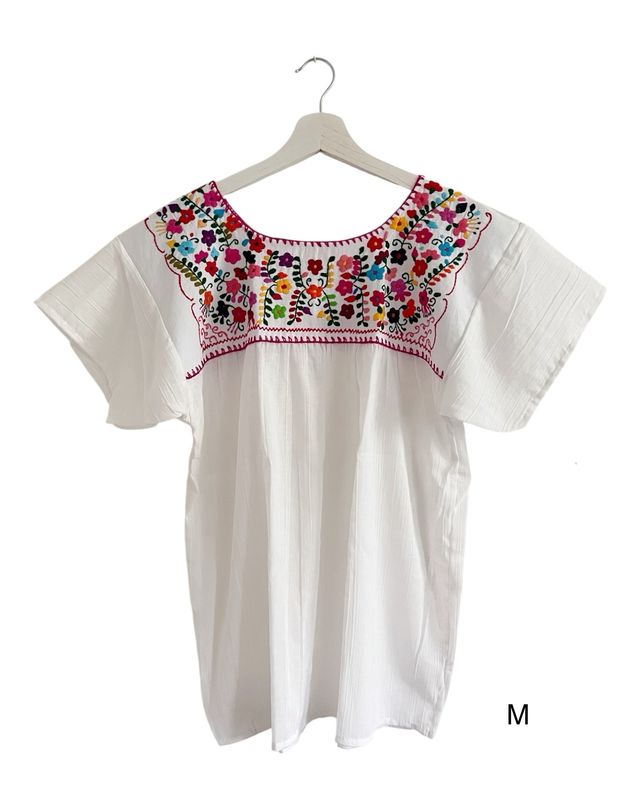 Mexikanische Bluse, Sommerbluse M, handgemachte Stickerei