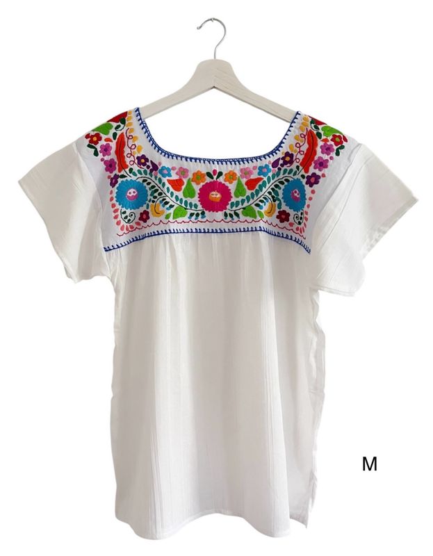 Mexikanische Bluse Puebla mit Stickerei, M Mexikanische Bluse Puebla mit Stickerei, M