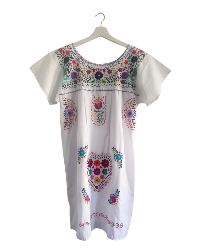 Mexikanisches Sommerkleid mit Blumen, Tunika Ethno-Style, M