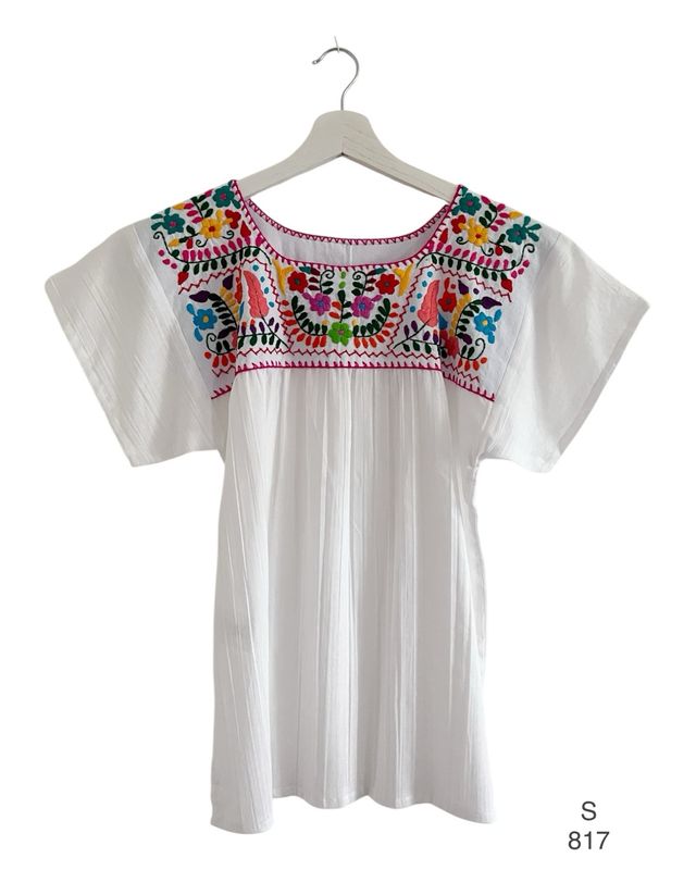 Mexikanische Bluse Puebla, Sommerbluse Damen, S