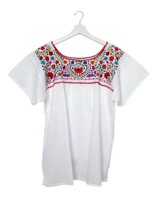 Mexikanische Bluse L Dame mit handgemachte Stickerei