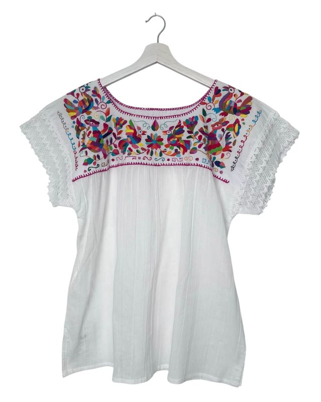 Mexikanische Bluse Puebla, Sommerbluse Ethno-Style,  L