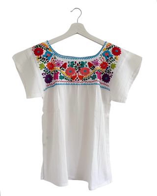 Mexikanische Bluse Puebla, Boho Bestickte Bluse, XS