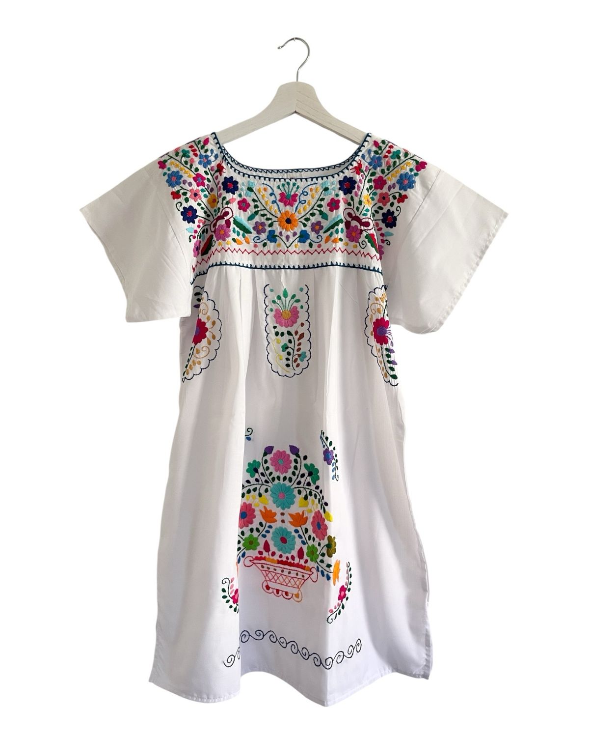 Mexikanisches Sommerkleid mit Blumen , Ethno Tunika Dame M