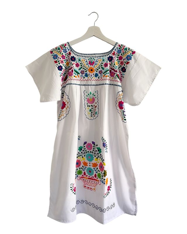 Mexikanisches Sommerkleid mit Blumen , Ethno Tunika Dame M