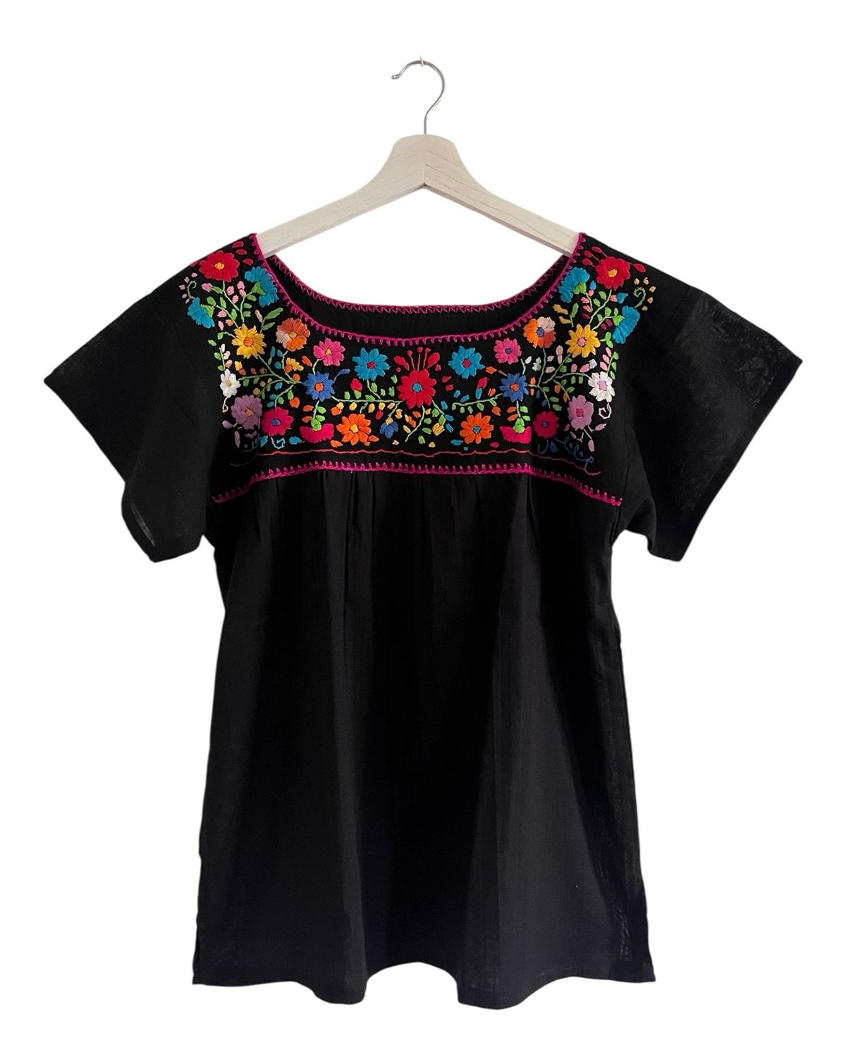 Mexikanische Bluse Puebla mit Stickerei, Boho Bluse M
