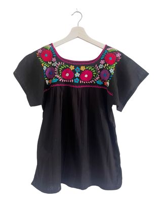 Mexikanische Bluse mit Stickerei, Boho Bluse, S