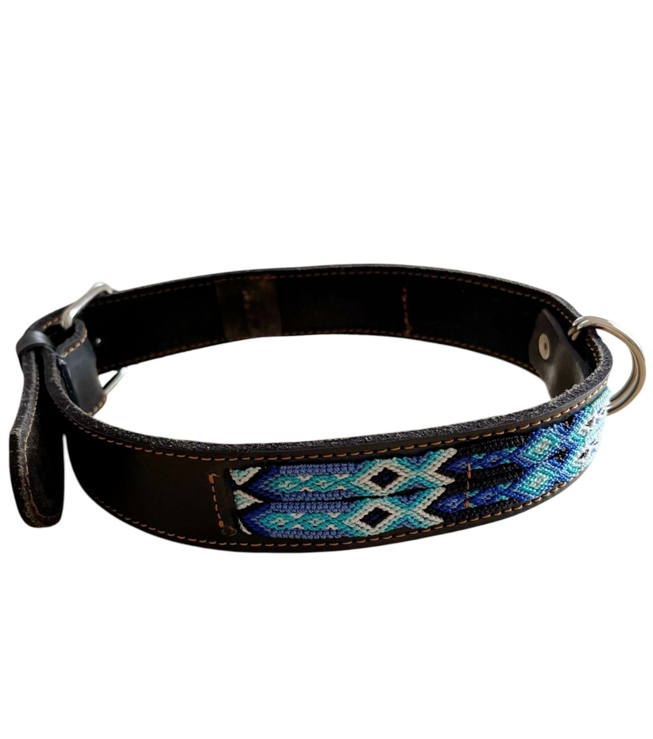 Hundehalsband aus Leder, Schwarz-Blau