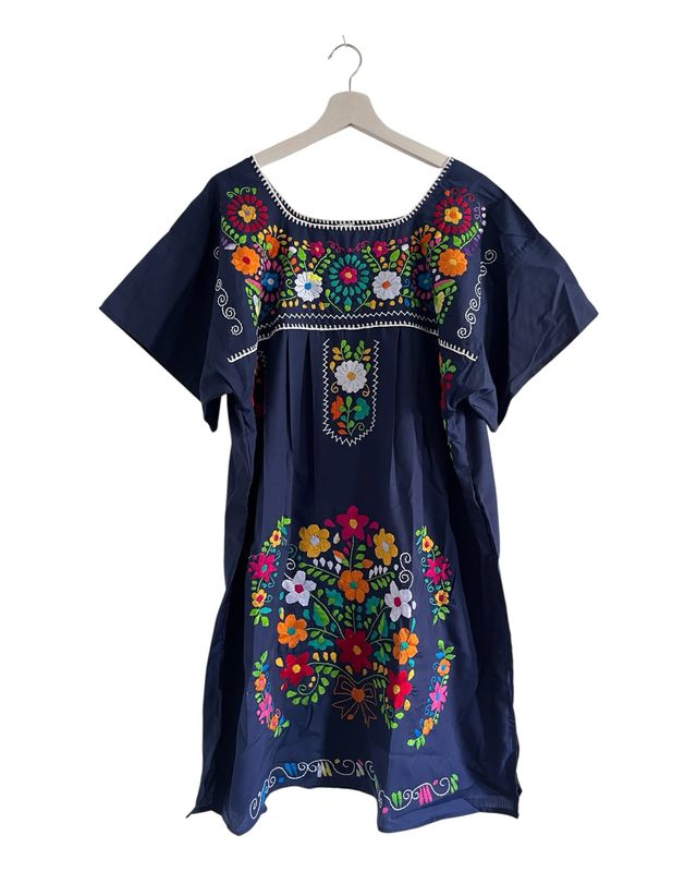 Mexikanisches Kleid Puebla, Tunika Dame, Sommerkleid XL, Kurz