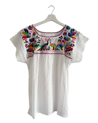 Mexikanische Bluse, Sommerbluse M, handgemachte Stickerei