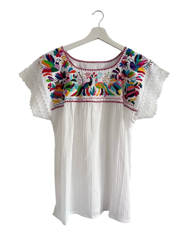 Mexikanische Bluse, Sommerbluse M, handgemachte Stickerei