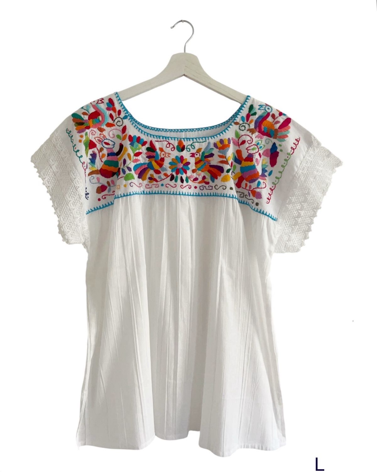 Mexikanische Bluse Puebla, Sommerbluse Ethno-Style,  L