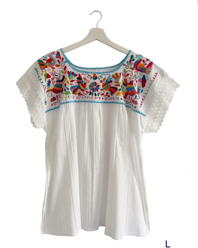 Mexikanische Bluse Puebla, Sommerbluse Ethno-Style,  L